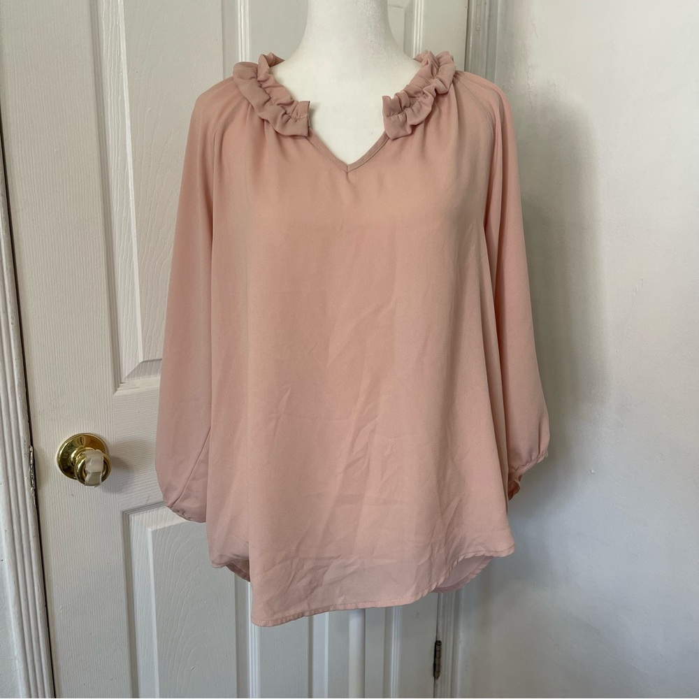Nwot Solid Ruffle Notched Neck Top - image 5